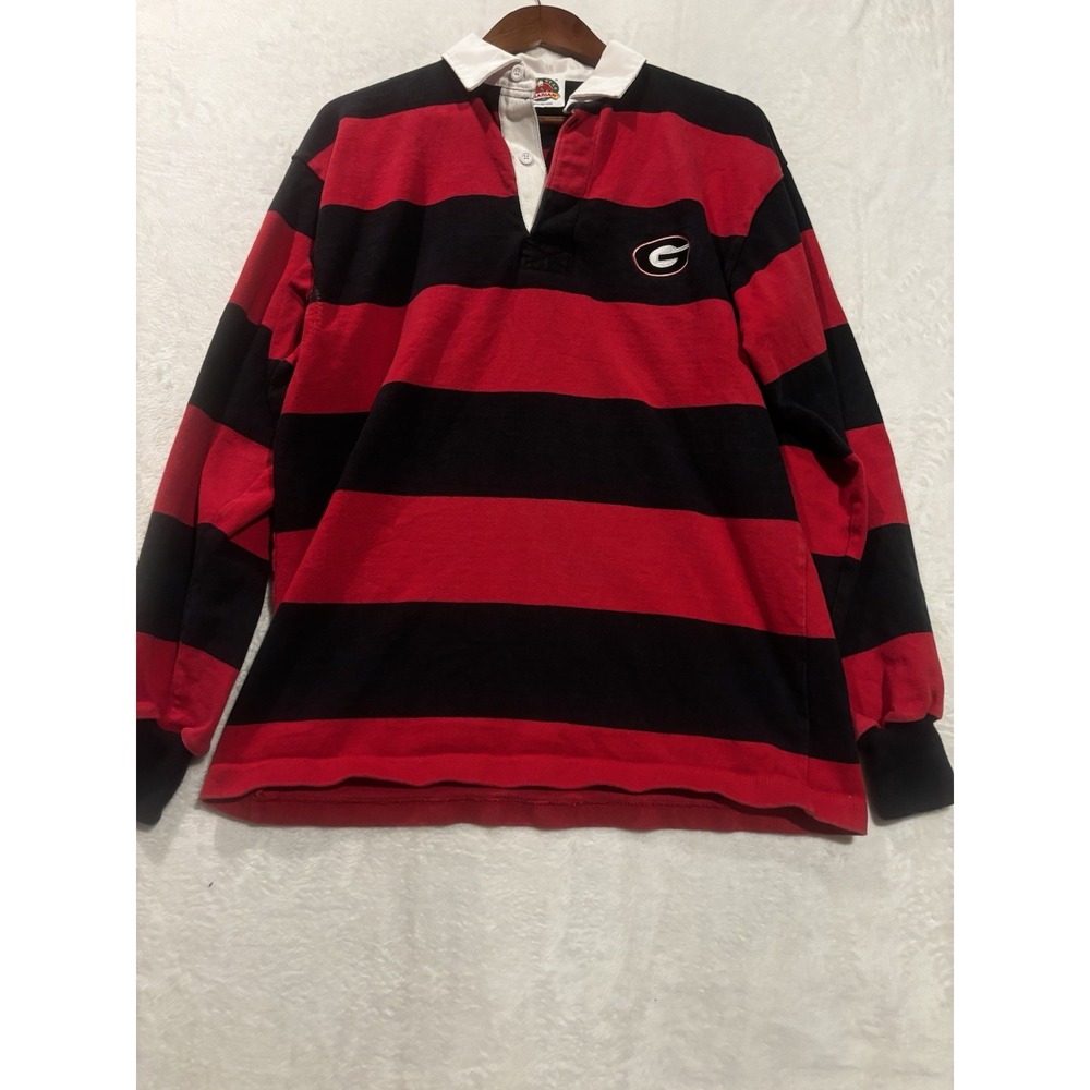Vintage UGA Georgia Bulldogs Rugby Polo Mens L Black Red University Preppy 90s